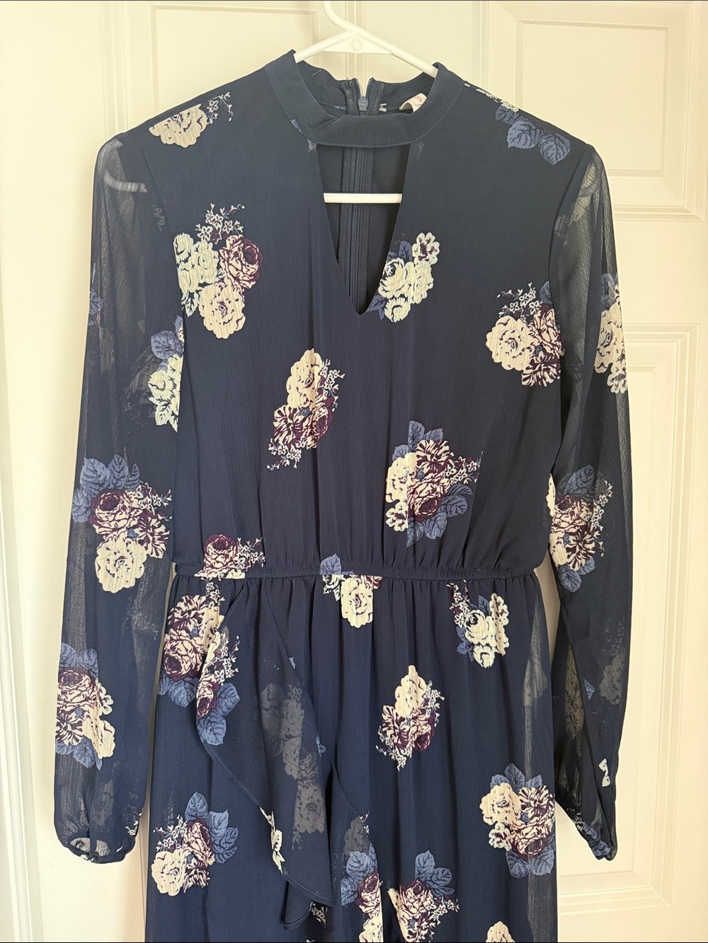 Xhilaration- Floral Navy Long-Sleeve Midi Dress